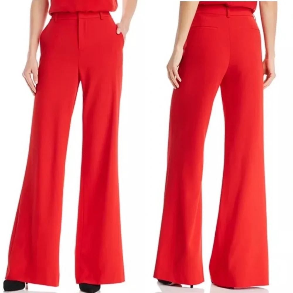Alice + Olivia Bold Red Wide-Leg Pants 8 - Picture 1 of 8